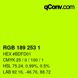 Color code: RGB 189 253 1 | qconv.com