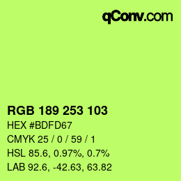 Color code: RGB 189 253 103 | qconv.com
