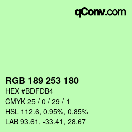 Color code: RGB 189 253 180 | qconv.com