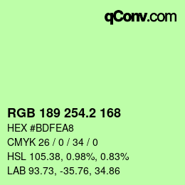 カラーコード: RGB 189 254.2 168 | qconv.com
