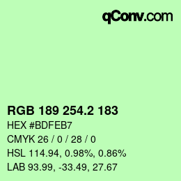 カラーコード: RGB 189 254.2 183 | qconv.com