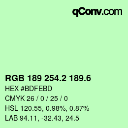 カラーコード: RGB 189 254.2 189.6 | qconv.com