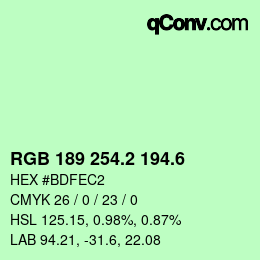 カラーコード: RGB 189 254.2 194.6 | qconv.com
