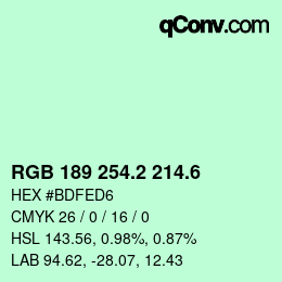 カラーコード: RGB 189 254.2 214.6 | qconv.com