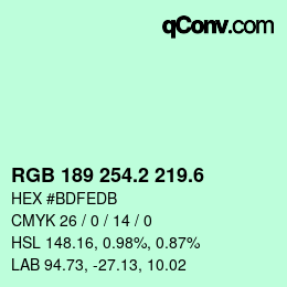 カラーコード: RGB 189 254.2 219.6 | qconv.com
