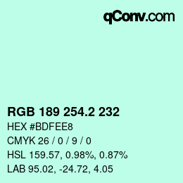 カラーコード: RGB 189 254.2 232 | qconv.com