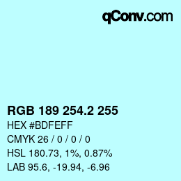 カラーコード: RGB 189 254.2 255 | qconv.com