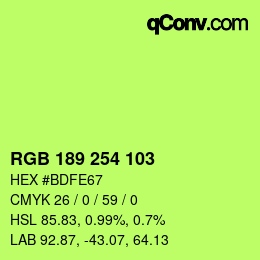 Color code: RGB 189 254 103 | qconv.com