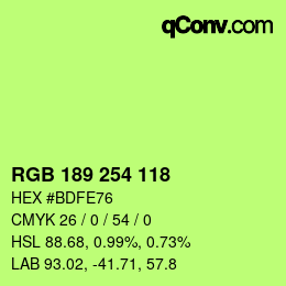 颜色代码: RGB 189 254 118 | qconv.com