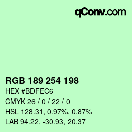 Color code: RGB 189 254 198 | qconv.com