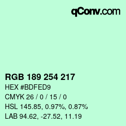 カラーコード: RGB 189 254 217 | qconv.com