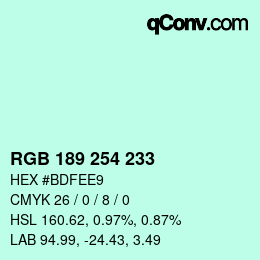 カラーコード: RGB 189 254 233 | qconv.com