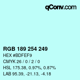 カラーコード: RGB 189 254 249 | qconv.com