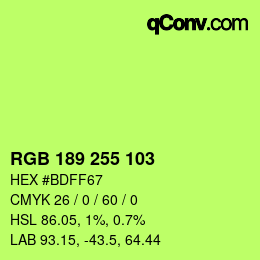 Color code: RGB 189 255 103 | qconv.com