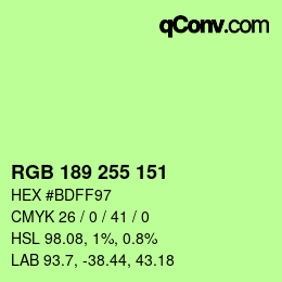 Color code: RGB 189 255 151 | qconv.com