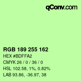 Color code: RGB 189 255 162 | qconv.com