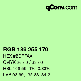 Color code: RGB 189 255 170 | qconv.com