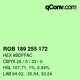 Color code: RGB 189 255 172 | qconv.com