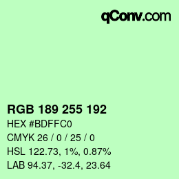 Color code: RGB 189 255 192 | qconv.com