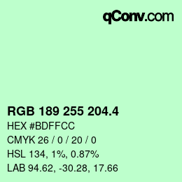 カラーコード: RGB 189 255 204.4 | qconv.com