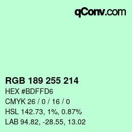 カラーコード: RGB 189 255 214 | qconv.com