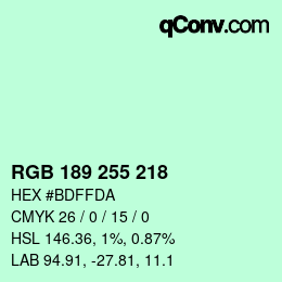カラーコード: RGB 189 255 218 | qconv.com