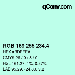 カラーコード: RGB 189 255 234.4 | qconv.com