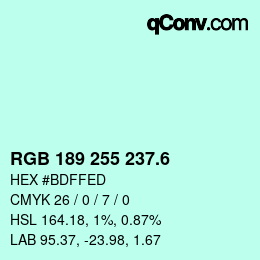 カラーコード: RGB 189 255 237.6 | qconv.com