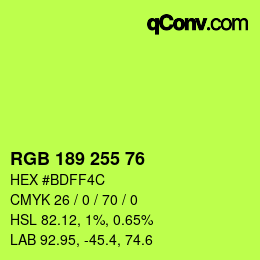 Color code: RGB 189 255 76 | qconv.com