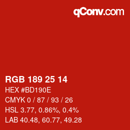 カラーコード: RGB 189 25 14 | qconv.com