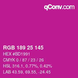 カラーコード: RGB 189 25 145 | qconv.com