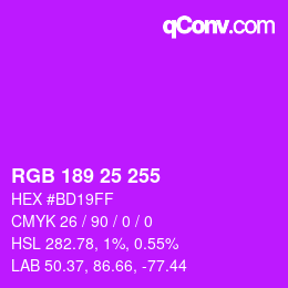 カラーコード: RGB 189 25 255 | qconv.com