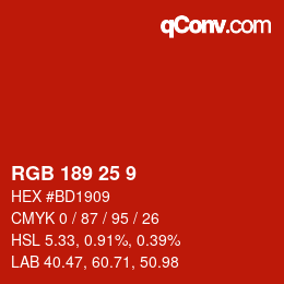 カラーコード: RGB 189 25 9 | qconv.com