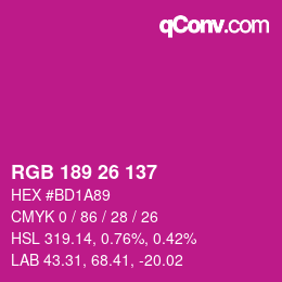 カラーコード: RGB 189 26 137 | qconv.com