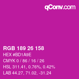 カラーコード: RGB 189 26 158 | qconv.com