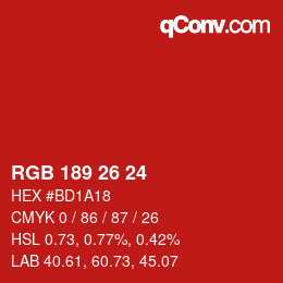 カラーコード: RGB 189 26 24 | qconv.com