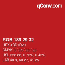 カラーコード: RGB 189 29 32 | qconv.com