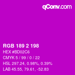 Color code: RGB 189 2 198 | qconv.com
