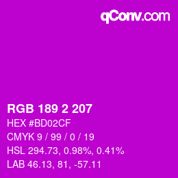 Color code: RGB 189 2 207 | qconv.com