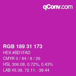 Color code: RGB 189 31 173 | qconv.com