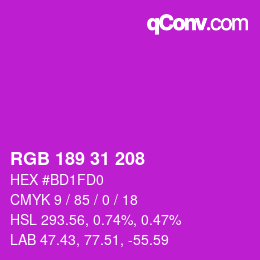 Color code: RGB 189 31 208 | qconv.com