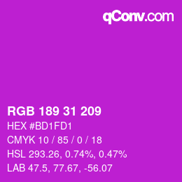 Color code: RGB 189 31 209 | qconv.com