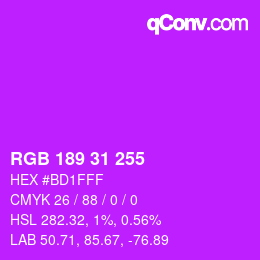 颜色代码: RGB 189 31 255 | qconv.com