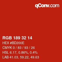 颜色代码: RGB 189 32 14 | qconv.com