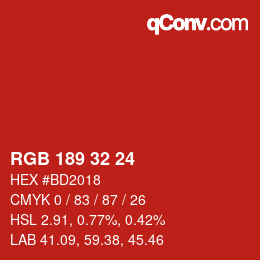 カラーコード: RGB 189 32 24 | qconv.com