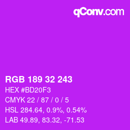Color code: RGB 189 32 243 | qconv.com
