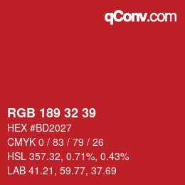 カラーコード: RGB 189 32 39 | qconv.com