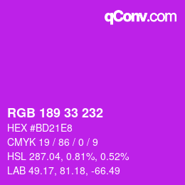 颜色代码: RGB 189 33 232 | qconv.com