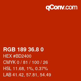 カラーコード: RGB 189 36.8 0 | qconv.com