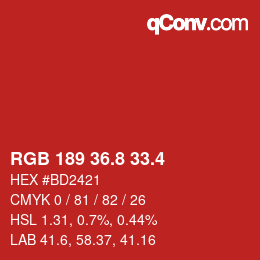 カラーコード: RGB 189 36.8 33.4 | qconv.com